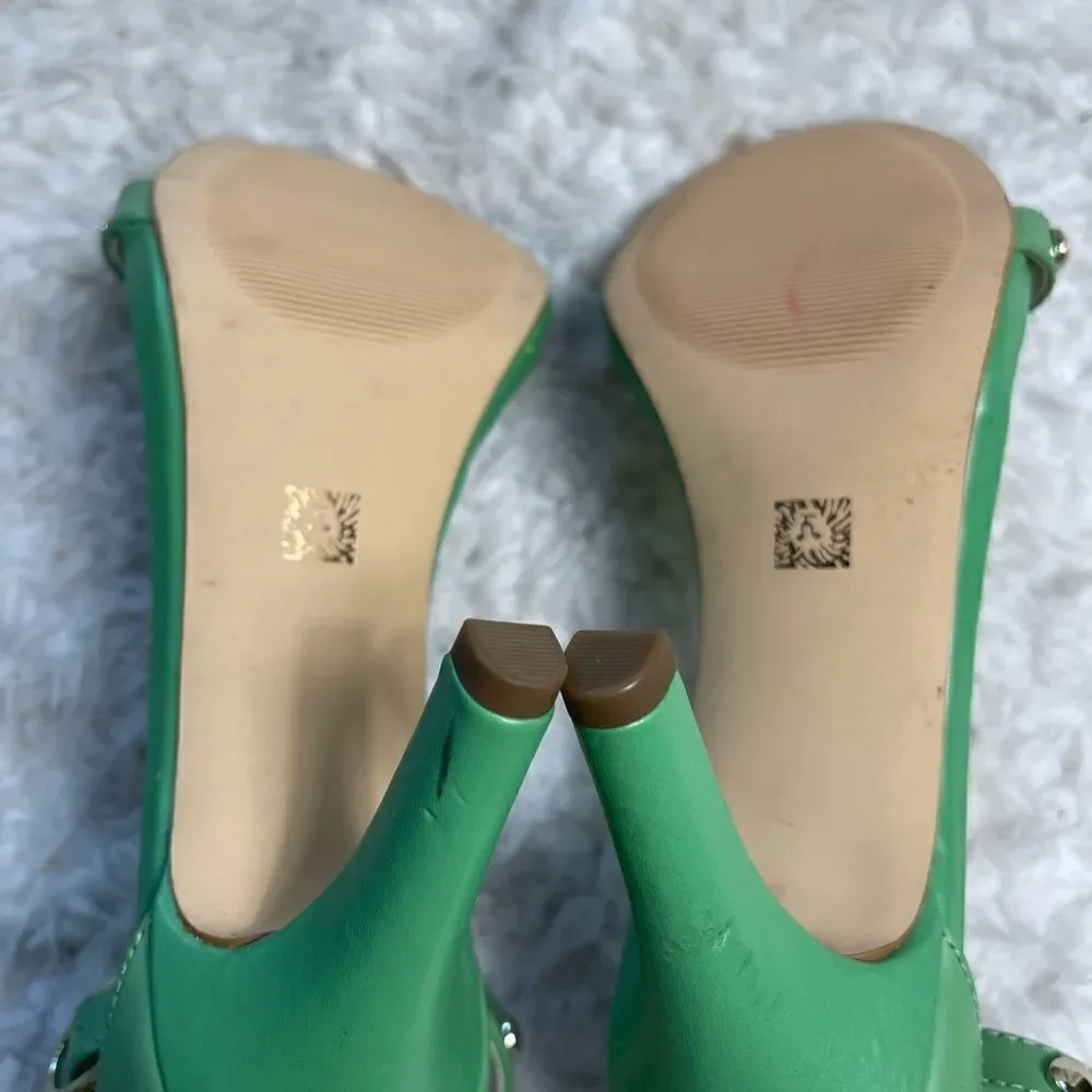 Anne Klein Ossana Mint Green Leather Studded strap Sandals Size 7.5M
